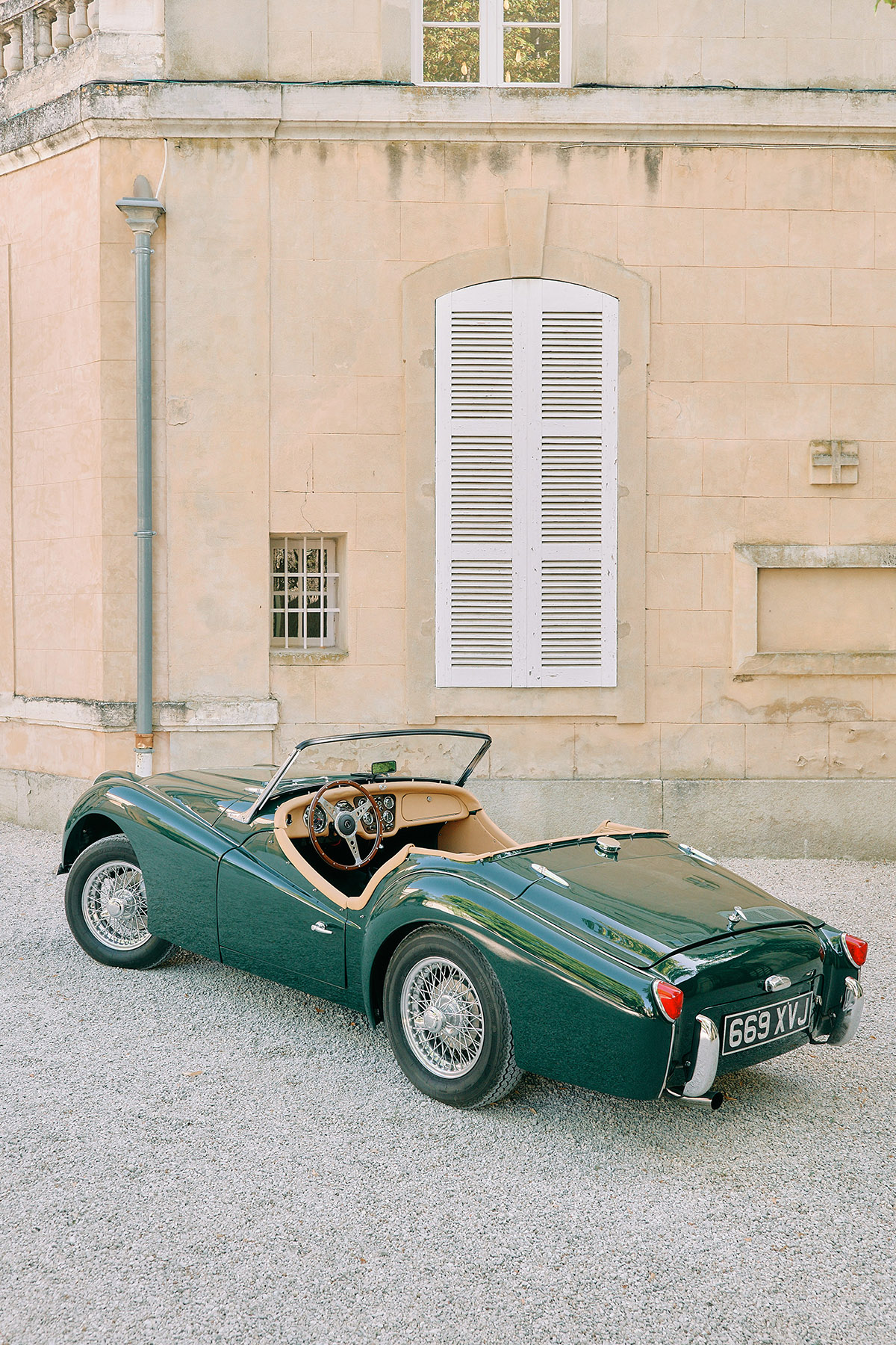 A view of the Provence Classics 1959 Triumph TR3A