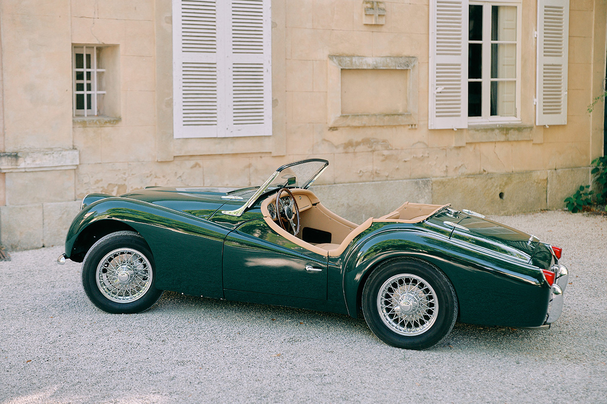 A view of the Provence Classics 1959 Triumph TR3A